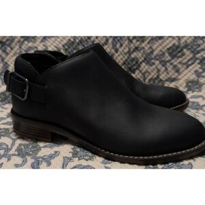 Black Leather Ankle Booties Buckle Detail Side Zip Women's Size 7